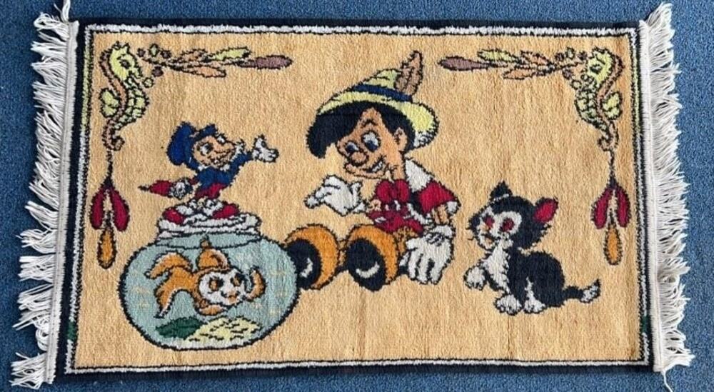 Vintage Disney Pinocchio & Friends Tapestry Rug w/ Fringe 21x34.5